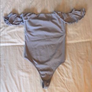 Blue off the shoulder Wilfred body suit